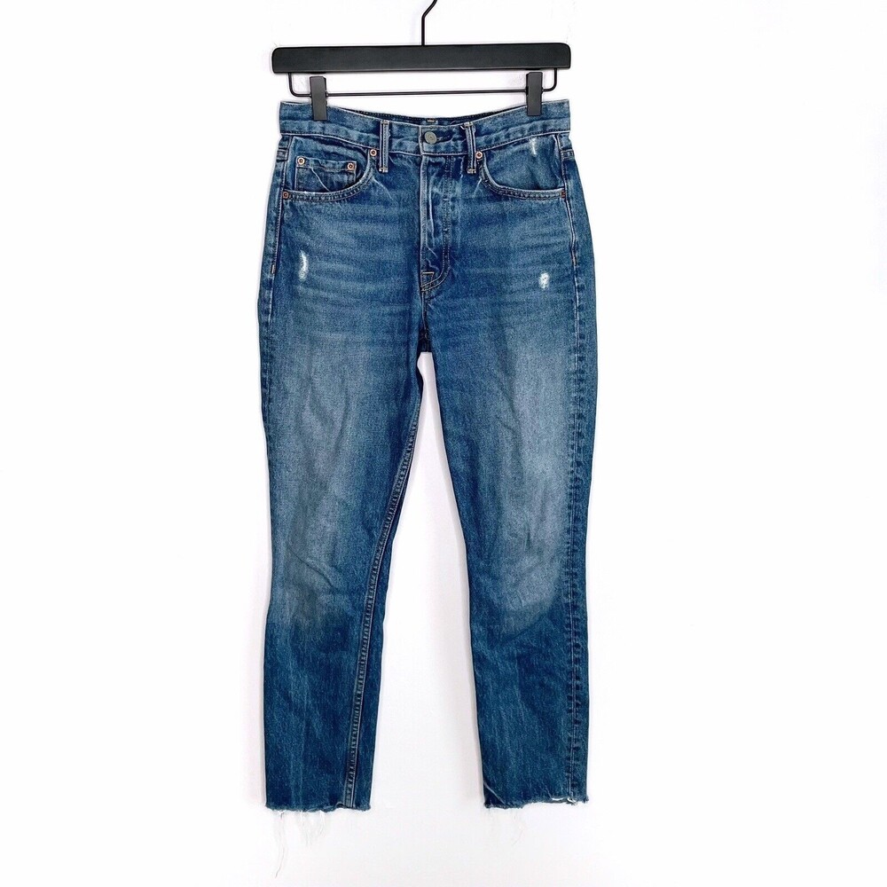 Grlfrnd Karolina Skinny Jeans 25 High Rise Fray Raw Hem Button Fly Blue Denim